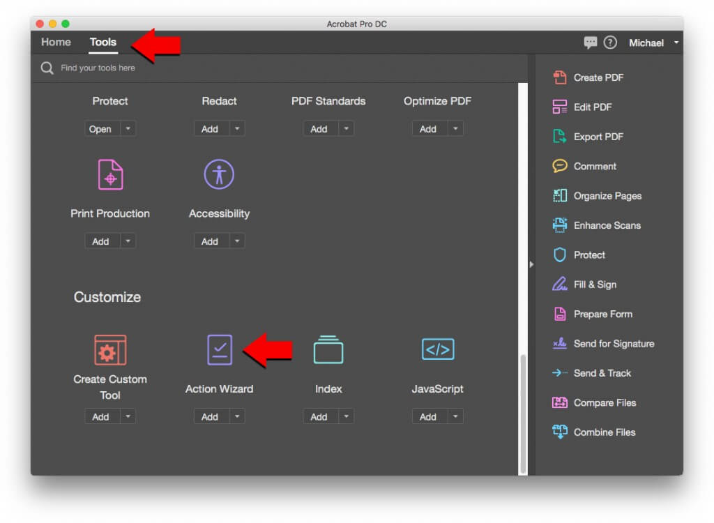 Open Acrobat. Select “Tools” from the menu. Scroll to the bottom and ...
